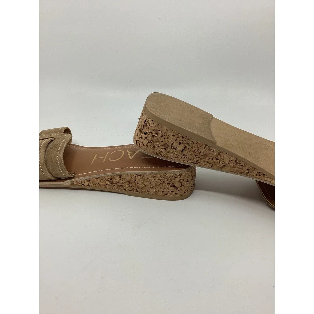 Beach by Matisse Tan Suede Cork Wedge Sandals Square Toe Buckle Slide Womens